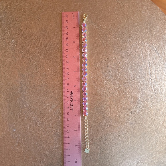 RARE Pink Aurora Borealis CZ AB Tennis Bracelet Hibiscus Park Lane Jewelry Gold - Picture 6 of 6
